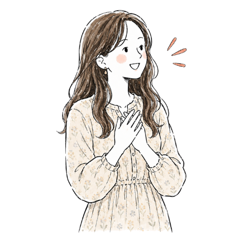 SHINECONのサポートに満足し、喜びの表情を見せる女性のお客様をイメージしたイラスト